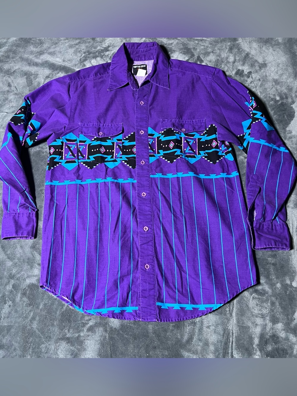 Vtg Frontier Series 90s Men’s Large Aztec Southwest Cowboy Button Up Shirt USA